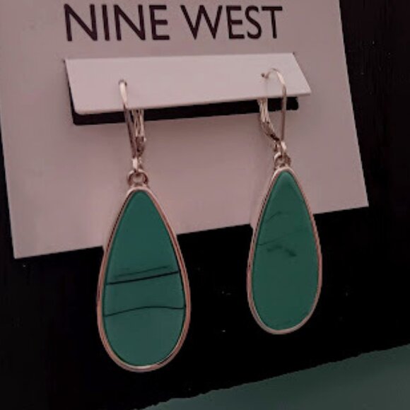 NINE WEST Mod/Contemporary Silver Turquoise Teardrop Drop Earrings**NEW! - Picture 2 of 4